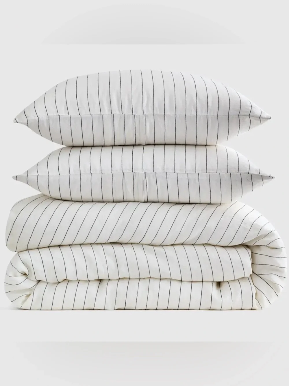 Quince European Linen 3 Pc Duvet Cover Set, Full/Queen (Pencil Stripe)